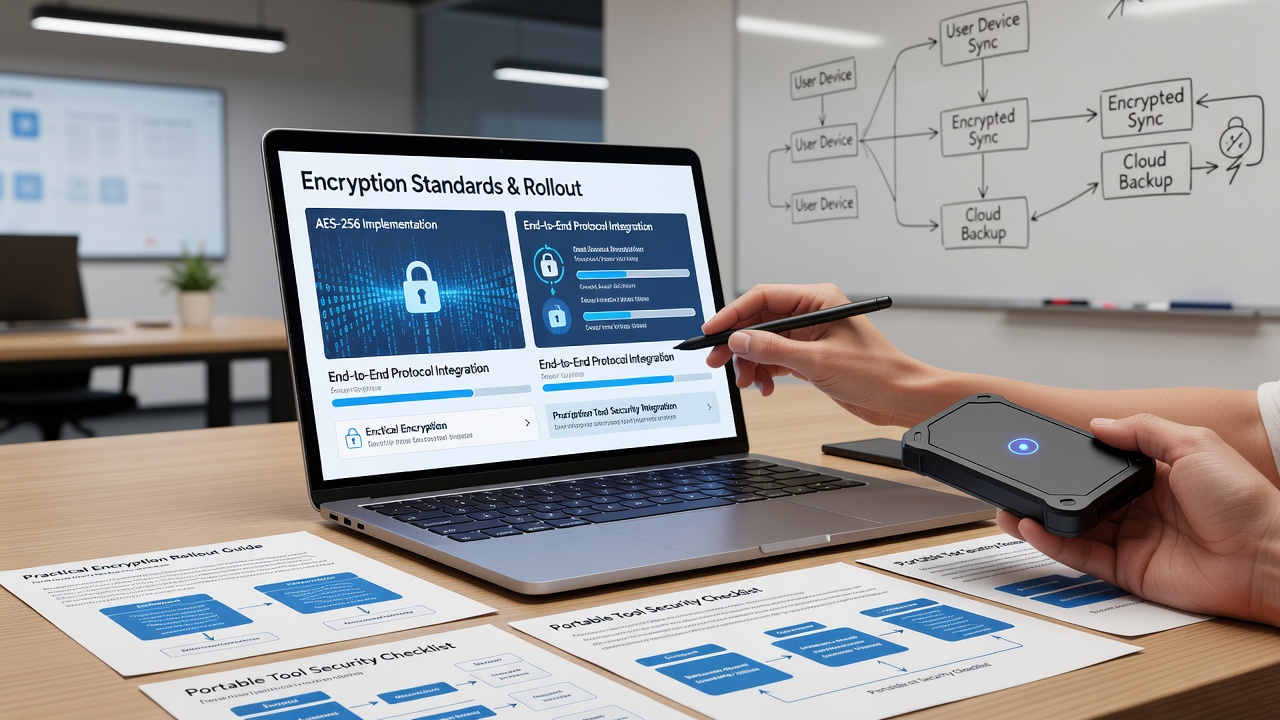 Diagram showing encryption workflow in portable note-taking applications